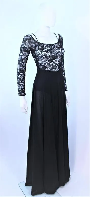 DONNA KARAN Black Lace Beaded Wool Gown Size 4-6