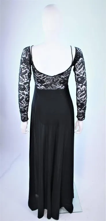 DONNA KARAN Black Lace Beaded Wool Gown Size 4-6