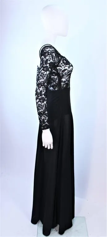 DONNA KARAN Black Lace Beaded Wool Gown Size 4-6