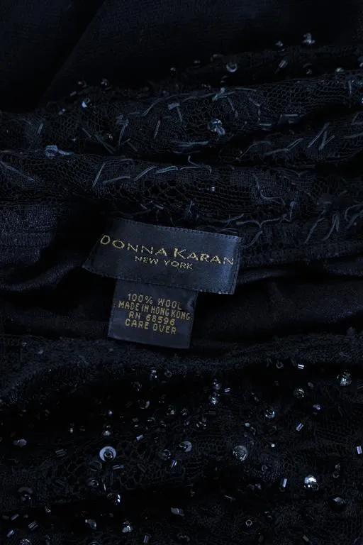 DONNA KARAN Black Lace Beaded Wool Gown Size 4-6