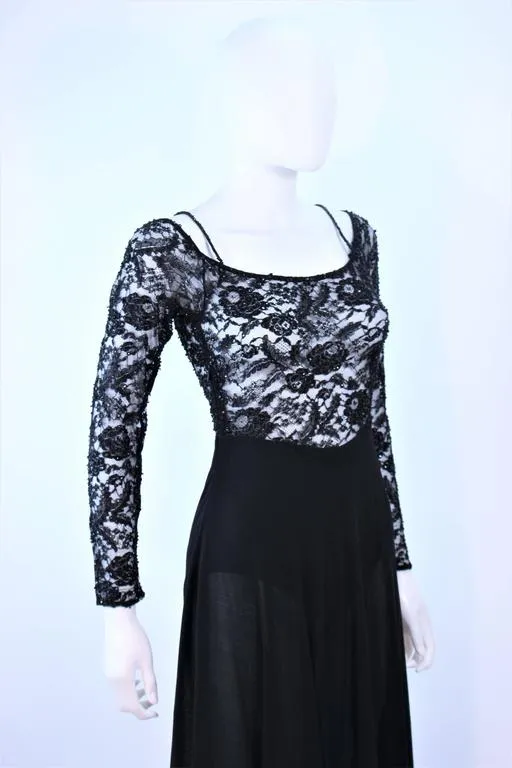 DONNA KARAN Black Lace Beaded Wool Gown Size 4-6