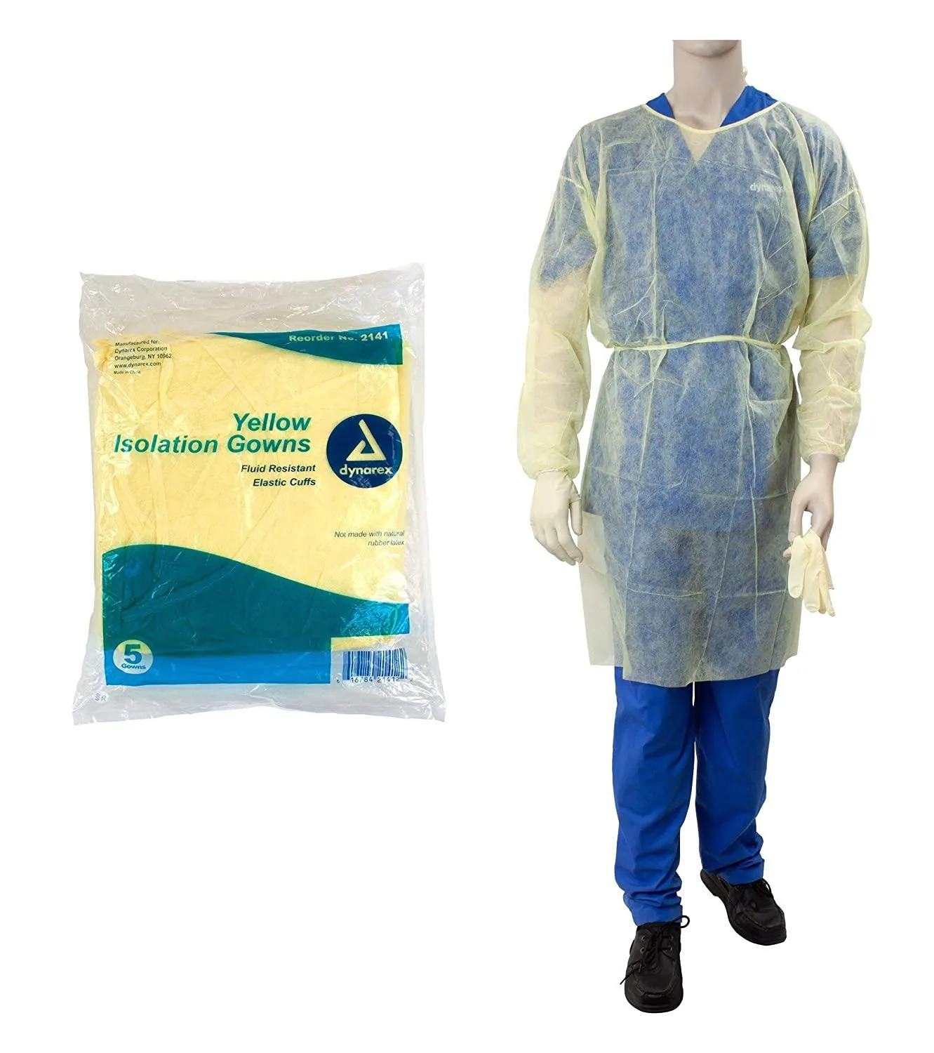Dynarex Isolation Gown Fluid Resistant Universal, Yellow 50 pack