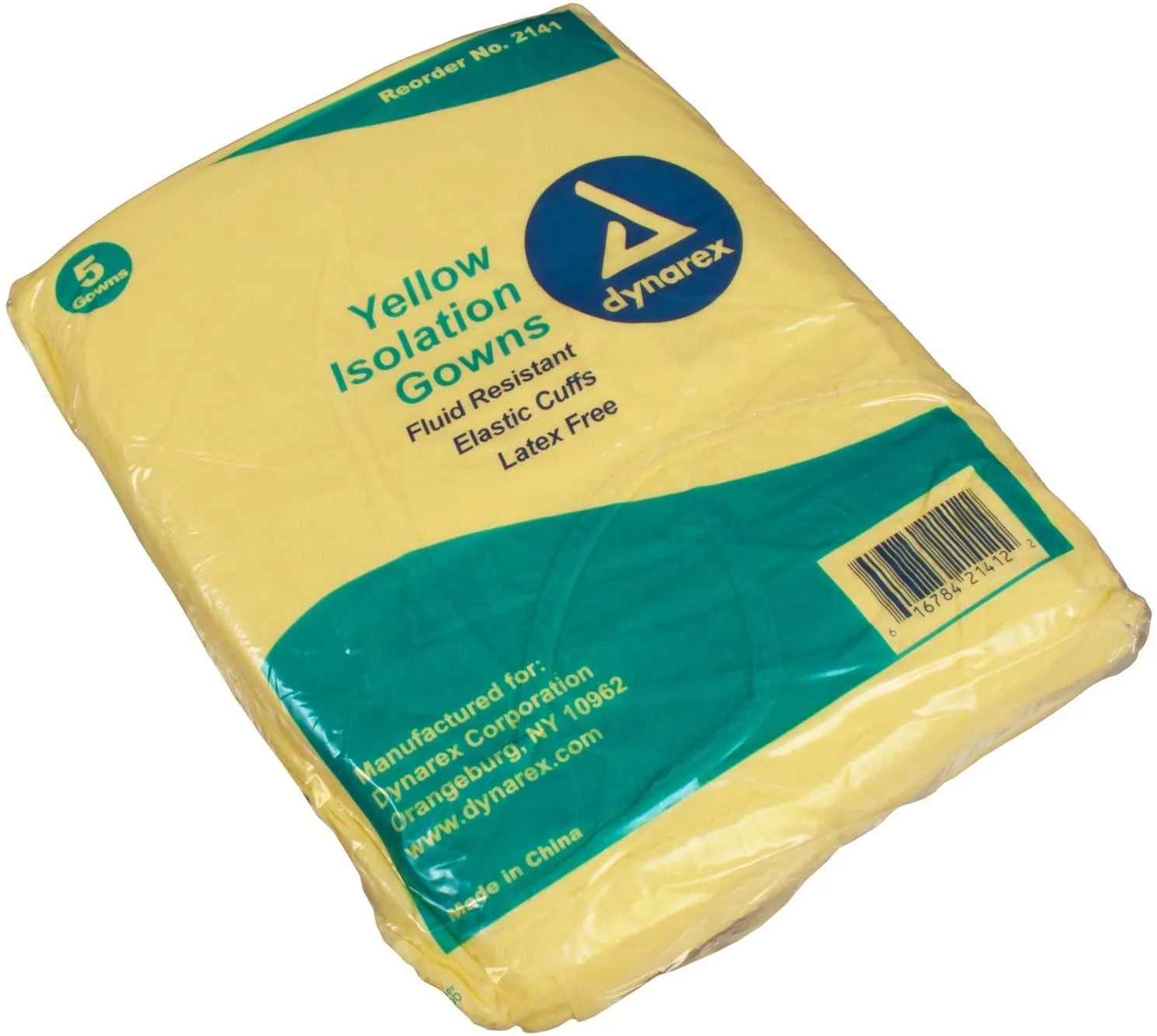 Dynarex Isolation Gown Fluid Resistant Universal, Yellow 50 pack