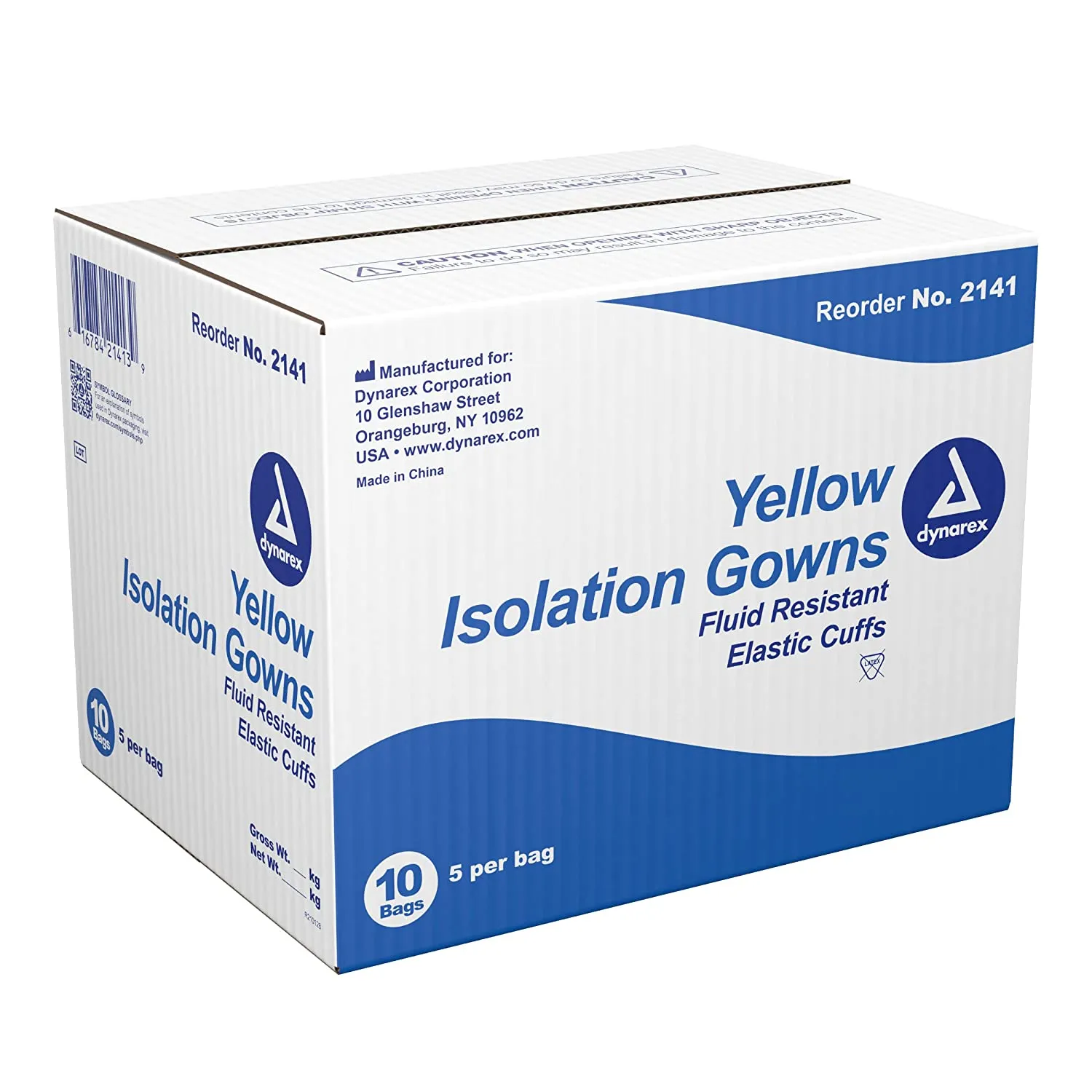 Dynarex Isolation Gown Fluid Resistant Universal, Yellow 50 pack