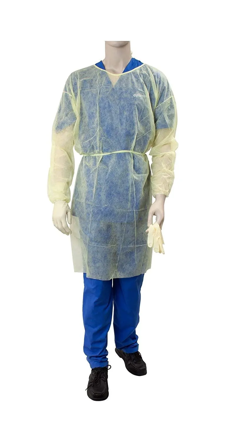 Dynarex Isolation Gown Fluid Resistant Universal, Yellow 50 pack