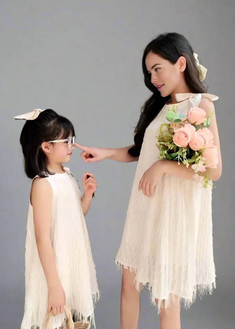 Elegant Mother & Daughter Matching Summer Dress - Ruffled Layered Chiffon with Sequin Embellishments