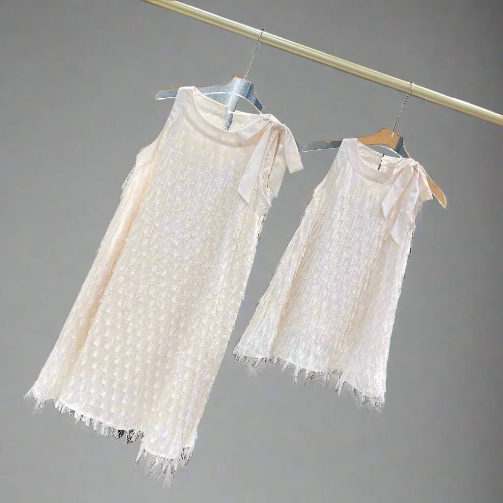 Elegant Mother & Daughter Matching Summer Dress - Ruffled Layered Chiffon with Sequin Embellishments