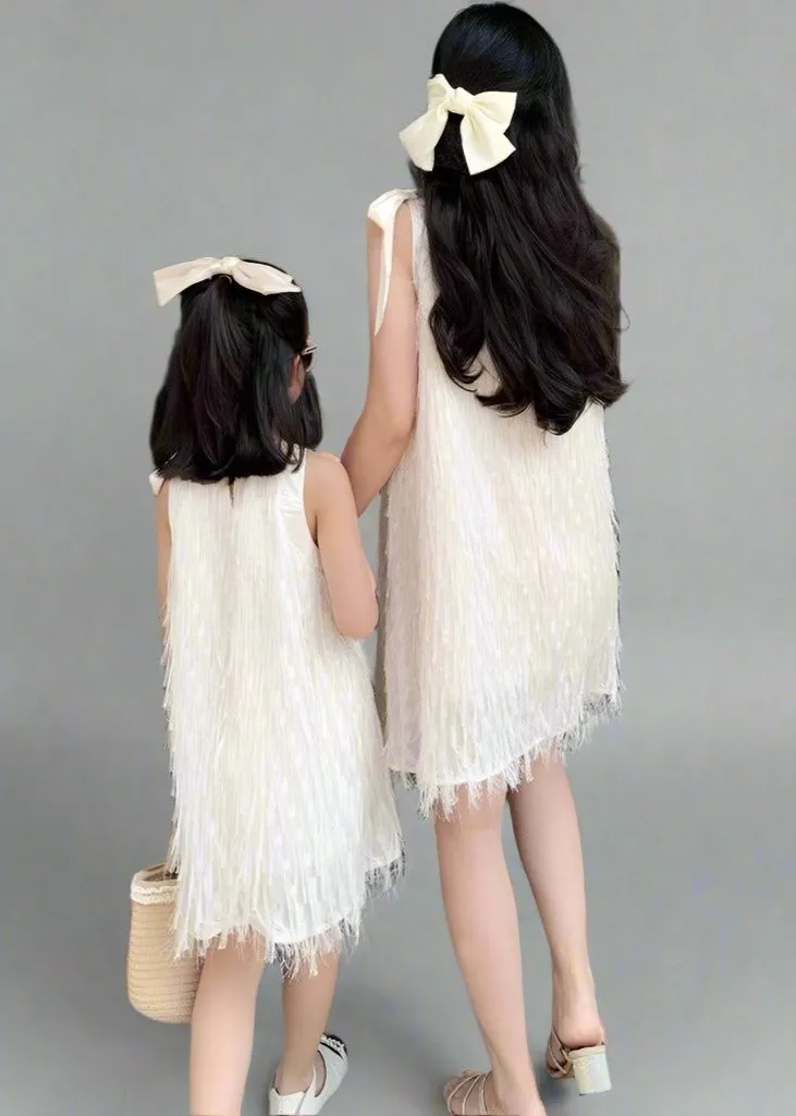 Elegant Mother & Daughter Matching Summer Dress - Ruffled Layered Chiffon with Sequin Embellishments