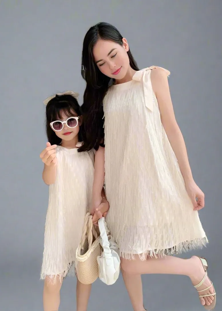 Elegant Mother & Daughter Matching Summer Dress - Ruffled Layered Chiffon with Sequin Embellishments