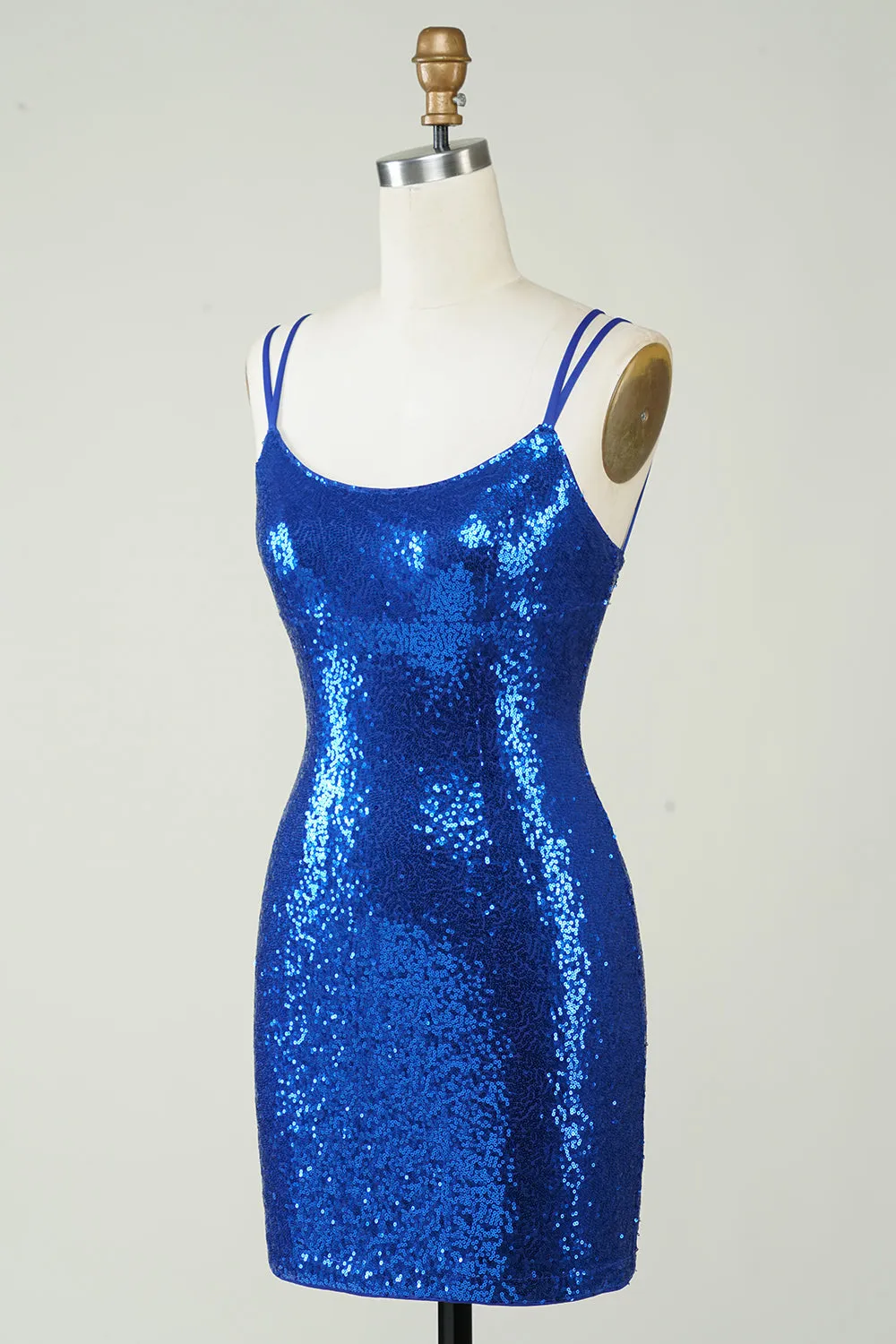 Elegant Royal Blue Sequined Backless Tight Homecoming Dress
