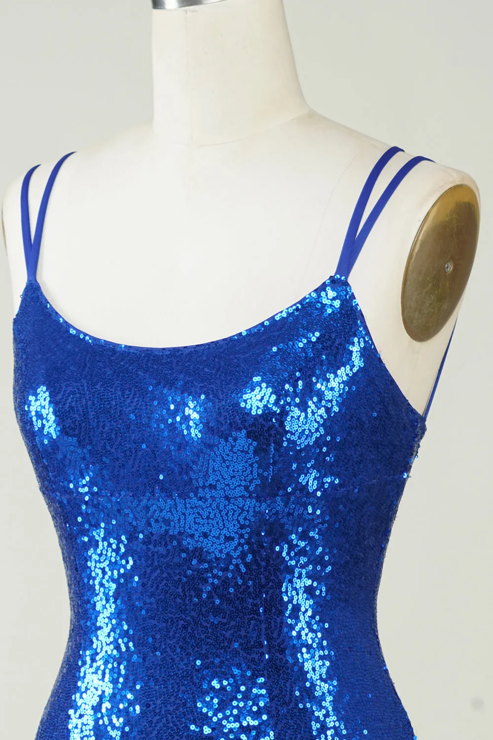 Elegant Royal Blue Sequined Backless Tight Homecoming Dress