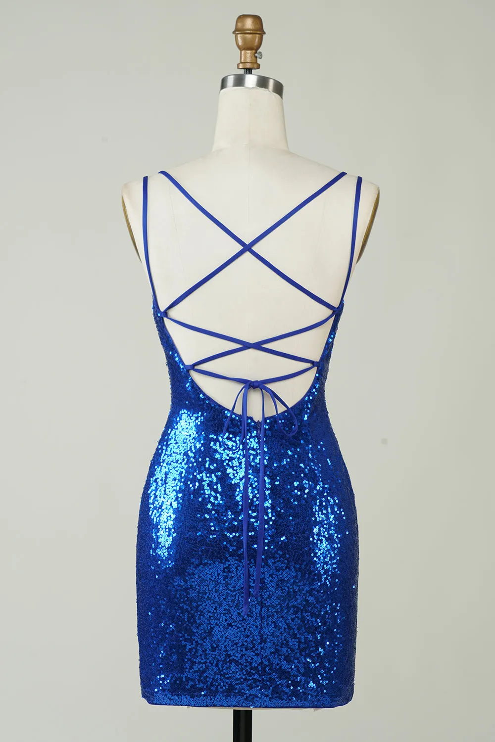 Elegant Royal Blue Sequined Backless Tight Homecoming Dress