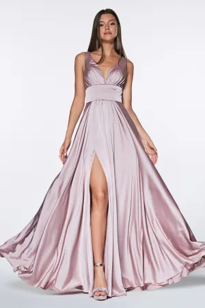 Elliot Satin V Neck Aline Skirt Bridesmaid Dress 7407469AR-Mauve
