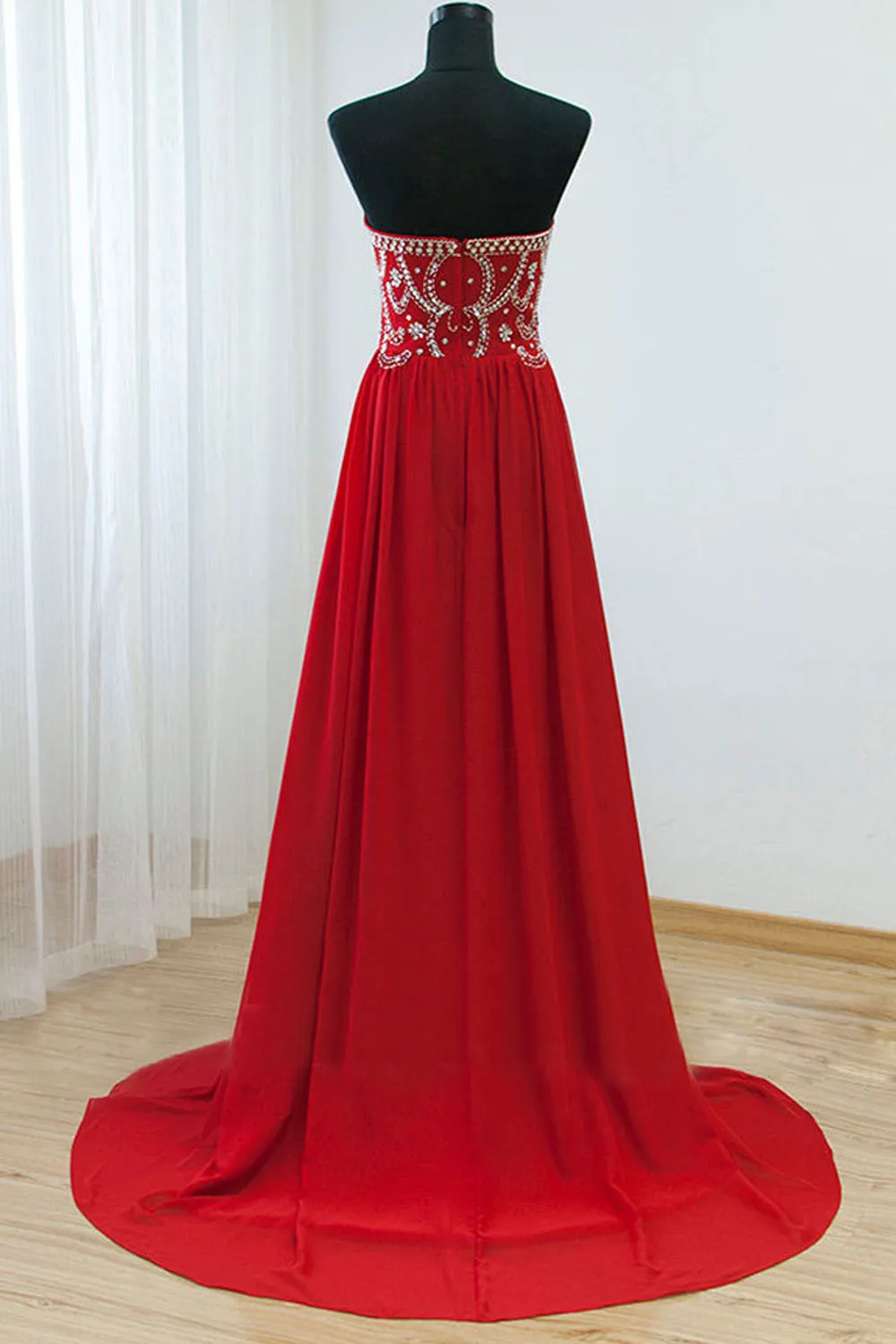 Empire Waist Red Backless Sexy Long Prom Evening Dresses ED0876