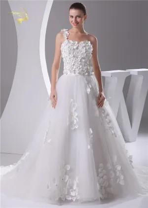 Fabulous And Flirty New Design Wedding Dress With Petals On One Shoulder Free Shipping