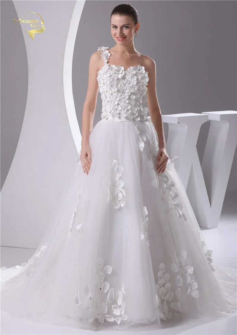 Fabulous And Flirty New Design Wedding Dress With Petals On One Shoulder Free Shipping