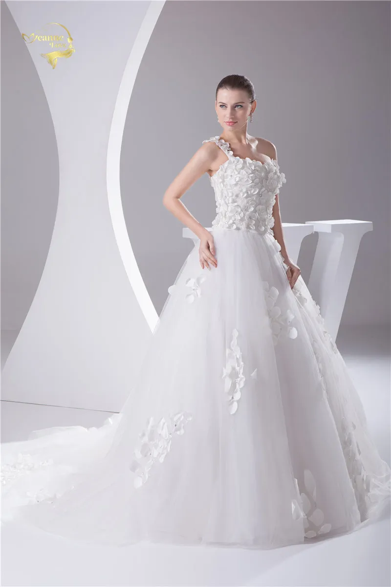 Fabulous And Flirty New Design Wedding Dress With Petals On One Shoulder Free Shipping