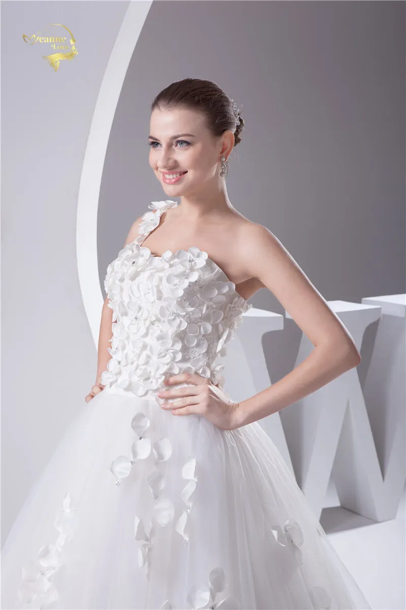 Fabulous And Flirty New Design Wedding Dress With Petals On One Shoulder Free Shipping