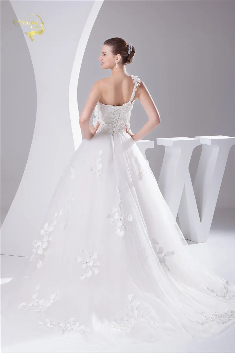 Fabulous And Flirty New Design Wedding Dress With Petals On One Shoulder Free Shipping
