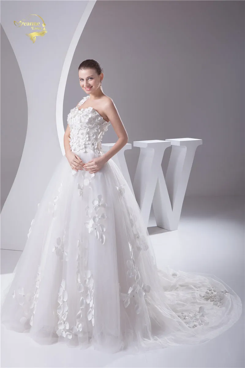 Fabulous And Flirty New Design Wedding Dress With Petals On One Shoulder Free Shipping