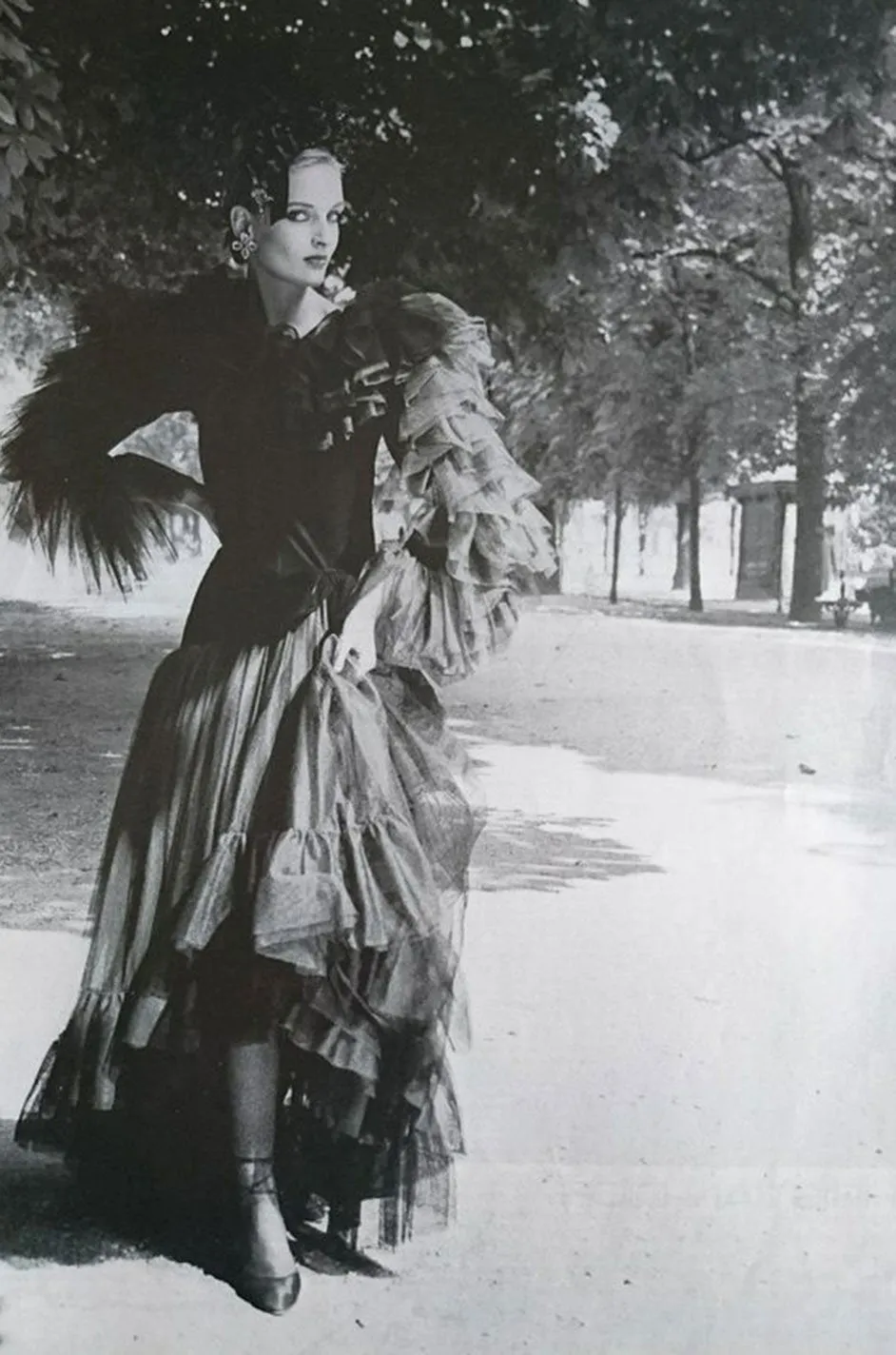 Fall 1980 Yves Saint Laurent Silk Taffeta & Velvet Dress w Asymmetrical Hem