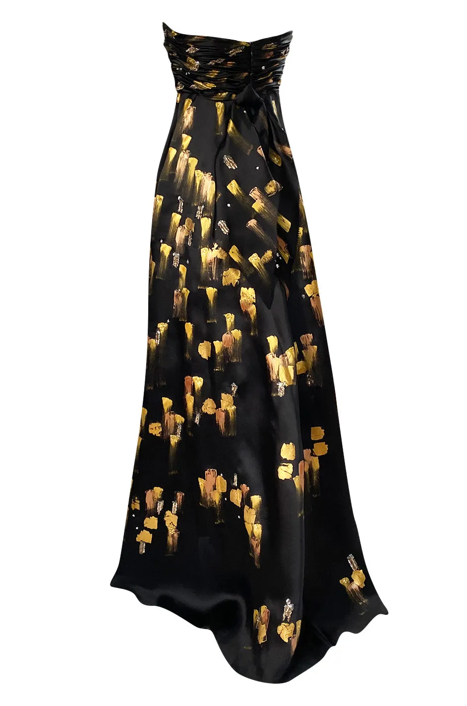 Fall 2008 Oscar De La Renta Strapless Hand Painted Gold & Black Silk Dress