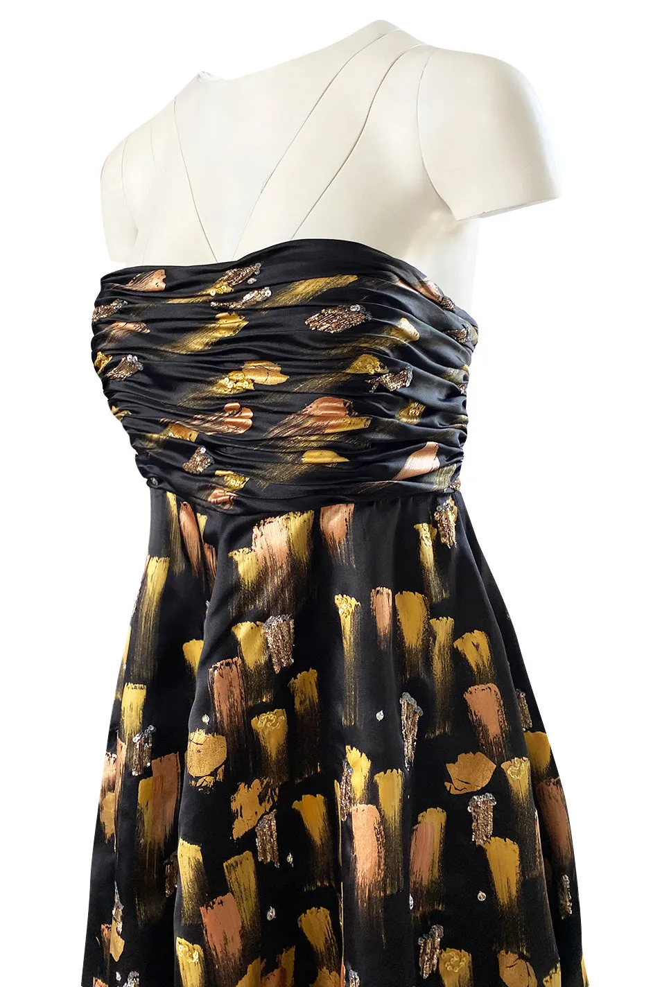 Fall 2008 Oscar De La Renta Strapless Hand Painted Gold & Black Silk Dress