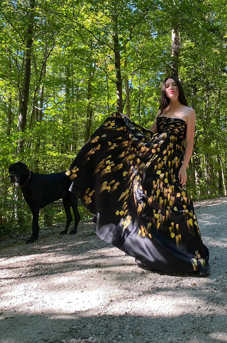 Fall 2008 Oscar De La Renta Strapless Hand Painted Gold & Black Silk Dress