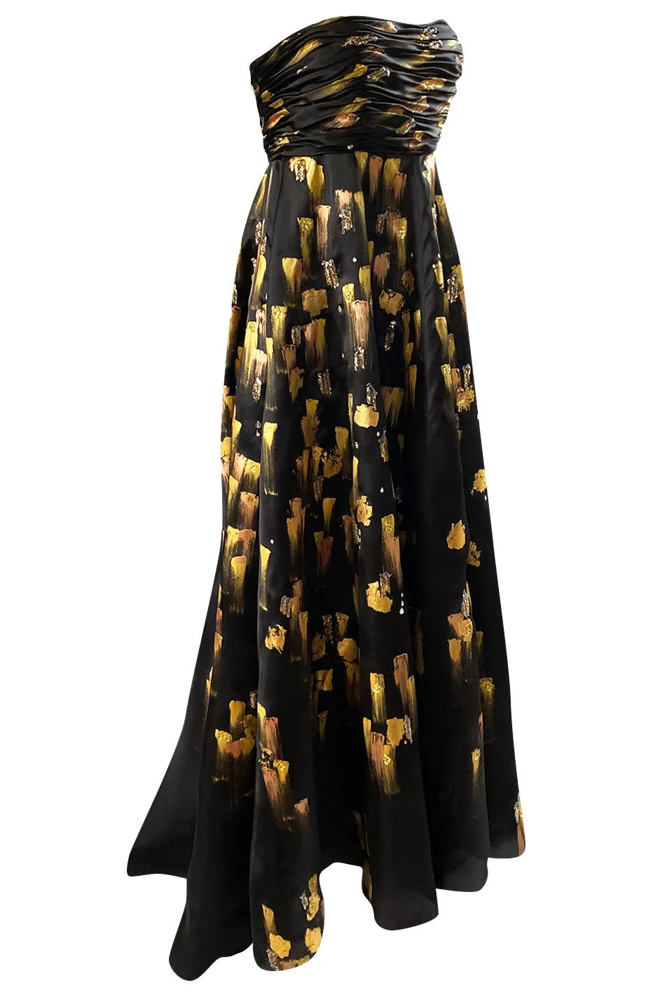 Fall 2008 Oscar De La Renta Strapless Hand Painted Gold & Black Silk Dress