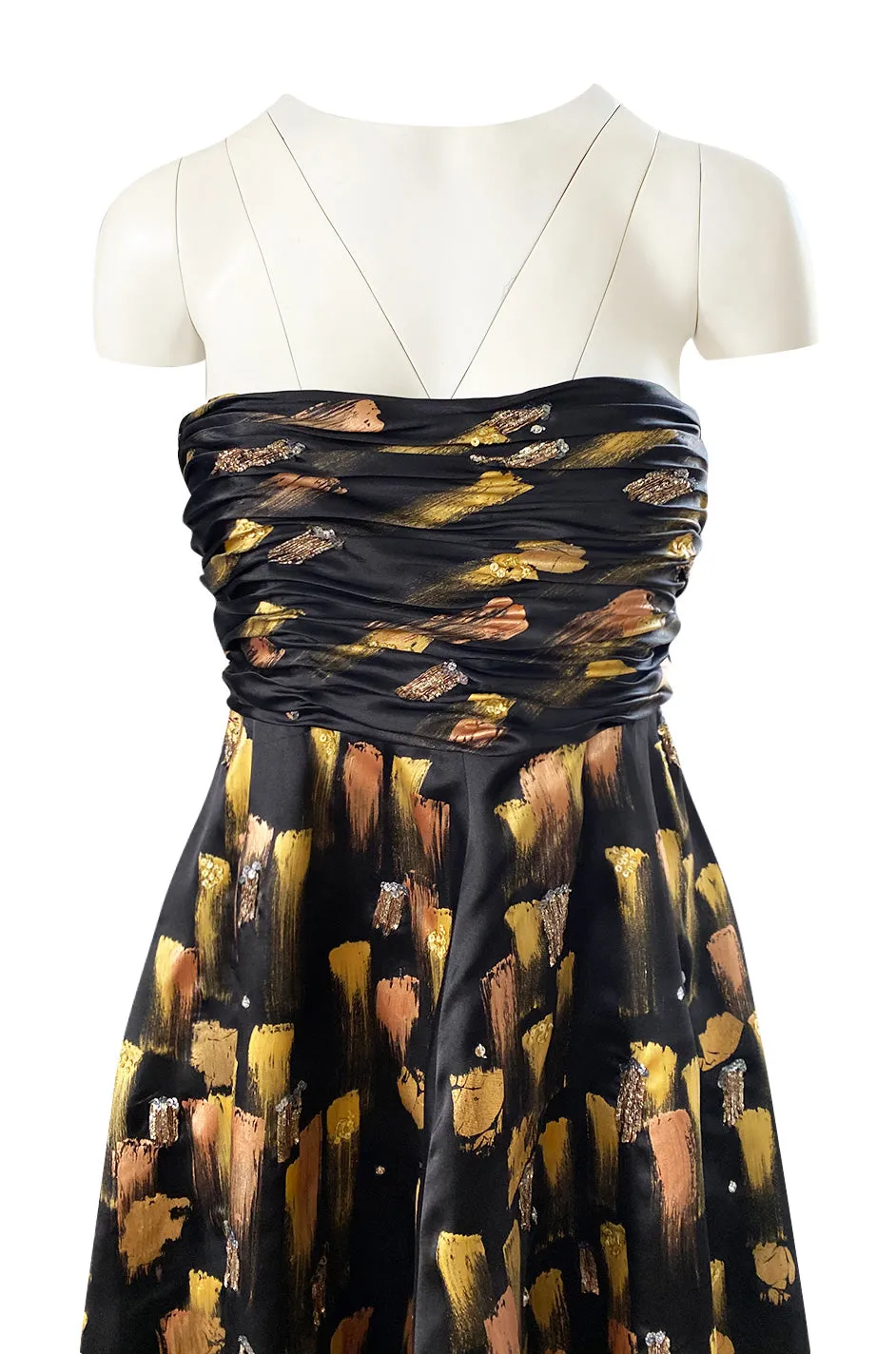 Fall 2008 Oscar De La Renta Strapless Hand Painted Gold & Black Silk Dress