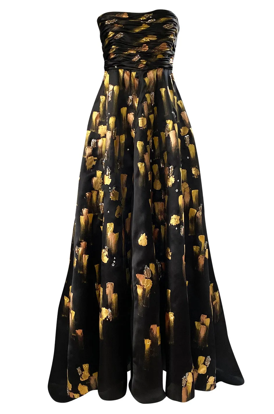 Fall 2008 Oscar De La Renta Strapless Hand Painted Gold & Black Silk Dress
