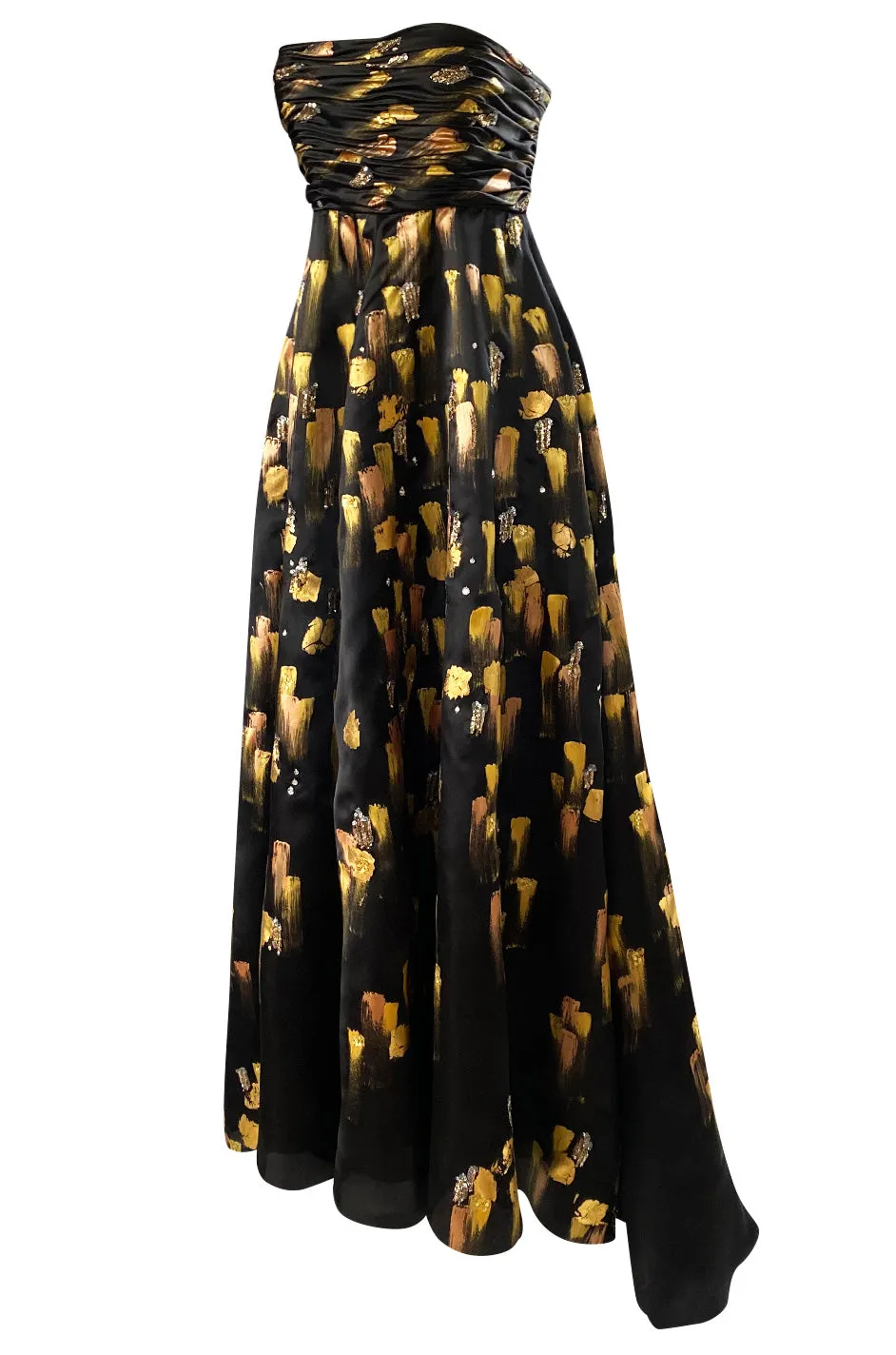 Fall 2008 Oscar De La Renta Strapless Hand Painted Gold & Black Silk Dress