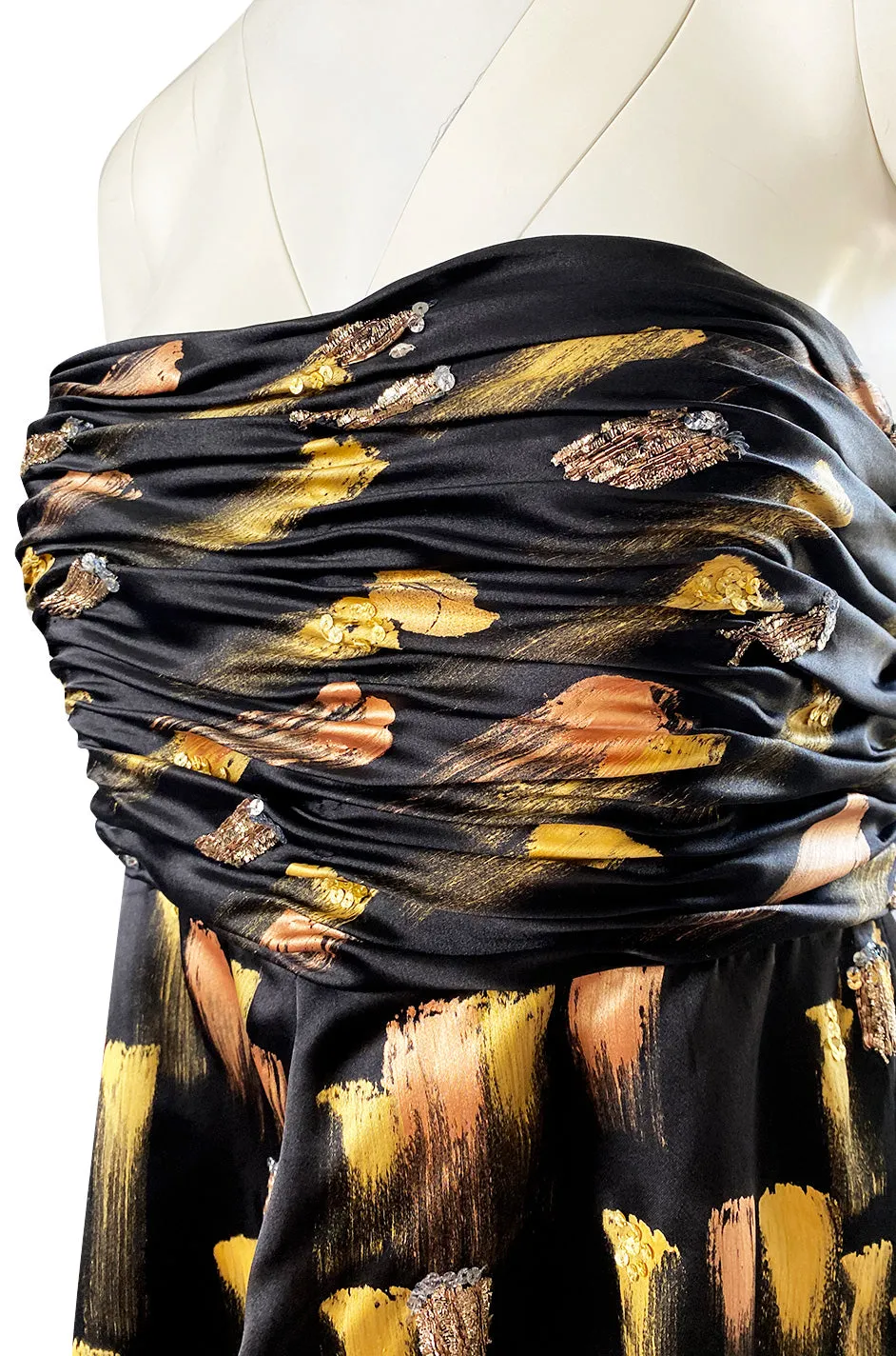Fall 2008 Oscar De La Renta Strapless Hand Painted Gold & Black Silk Dress