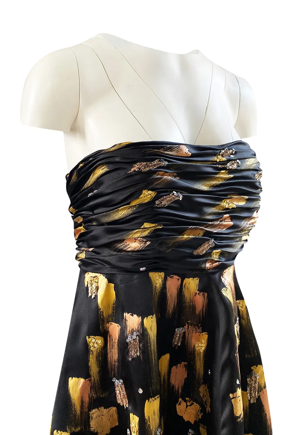 Fall 2008 Oscar De La Renta Strapless Hand Painted Gold & Black Silk Dress