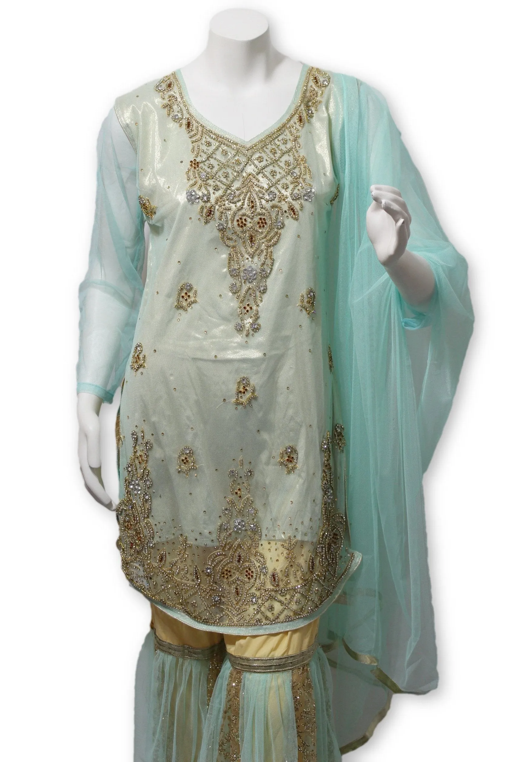 Fancy Net 3 Pcs Gharara Suit Party Wear Pakistani Indian Style