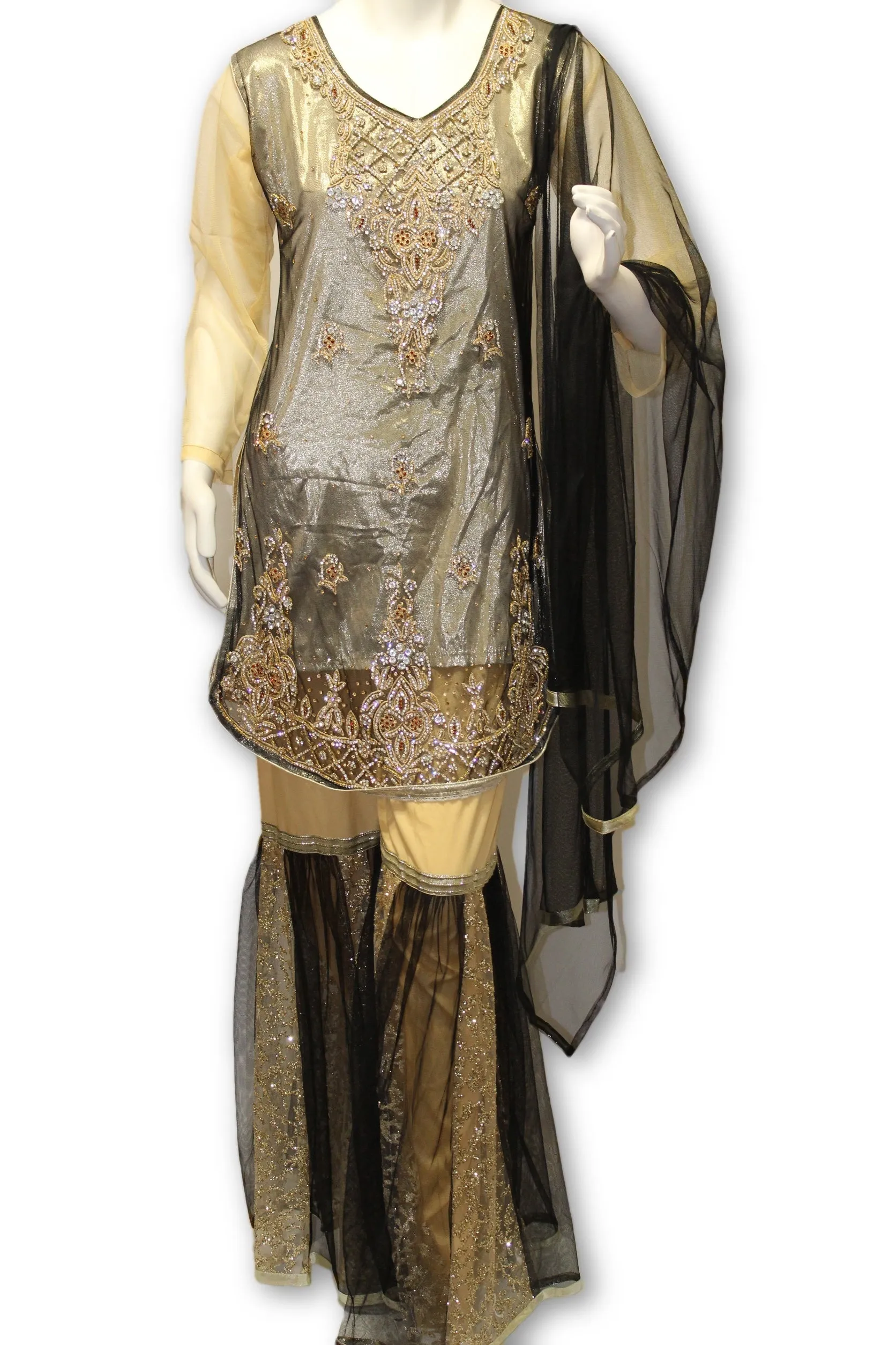 Fancy Net 3 Pcs Gharara Suit Party Wear Pakistani Indian Style