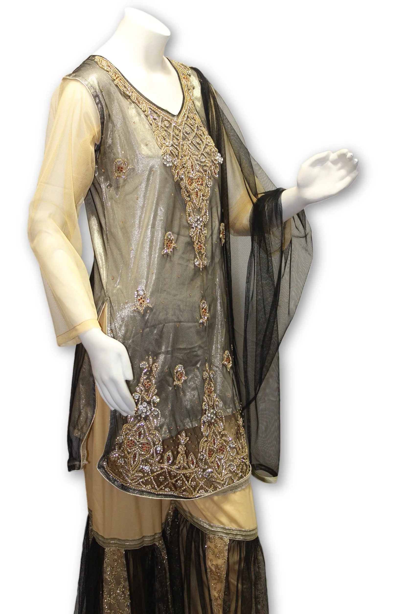 Fancy Net 3 Pcs Gharara Suit Party Wear Pakistani Indian Style