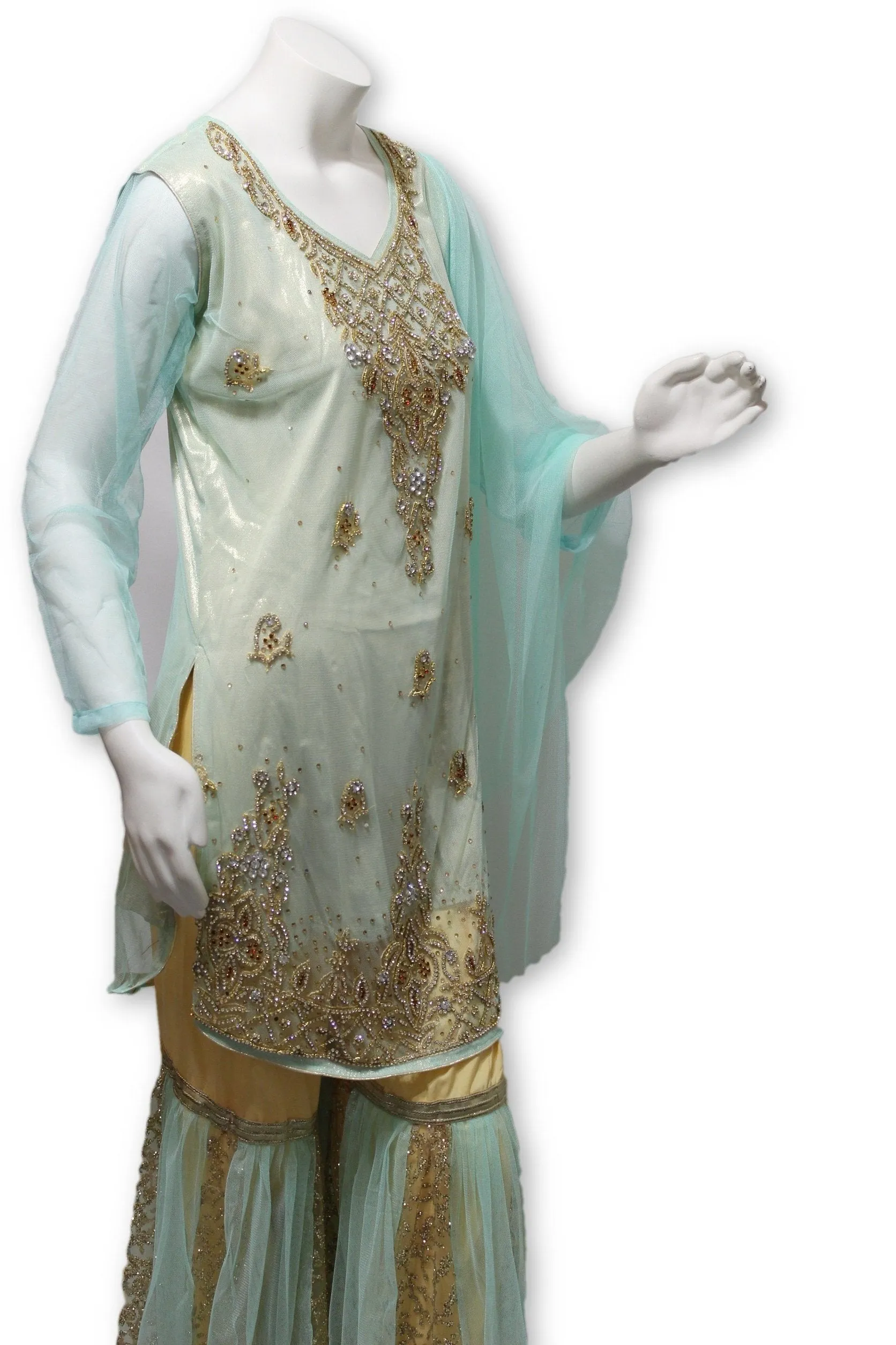 Fancy Net 3 Pcs Gharara Suit Party Wear Pakistani Indian Style