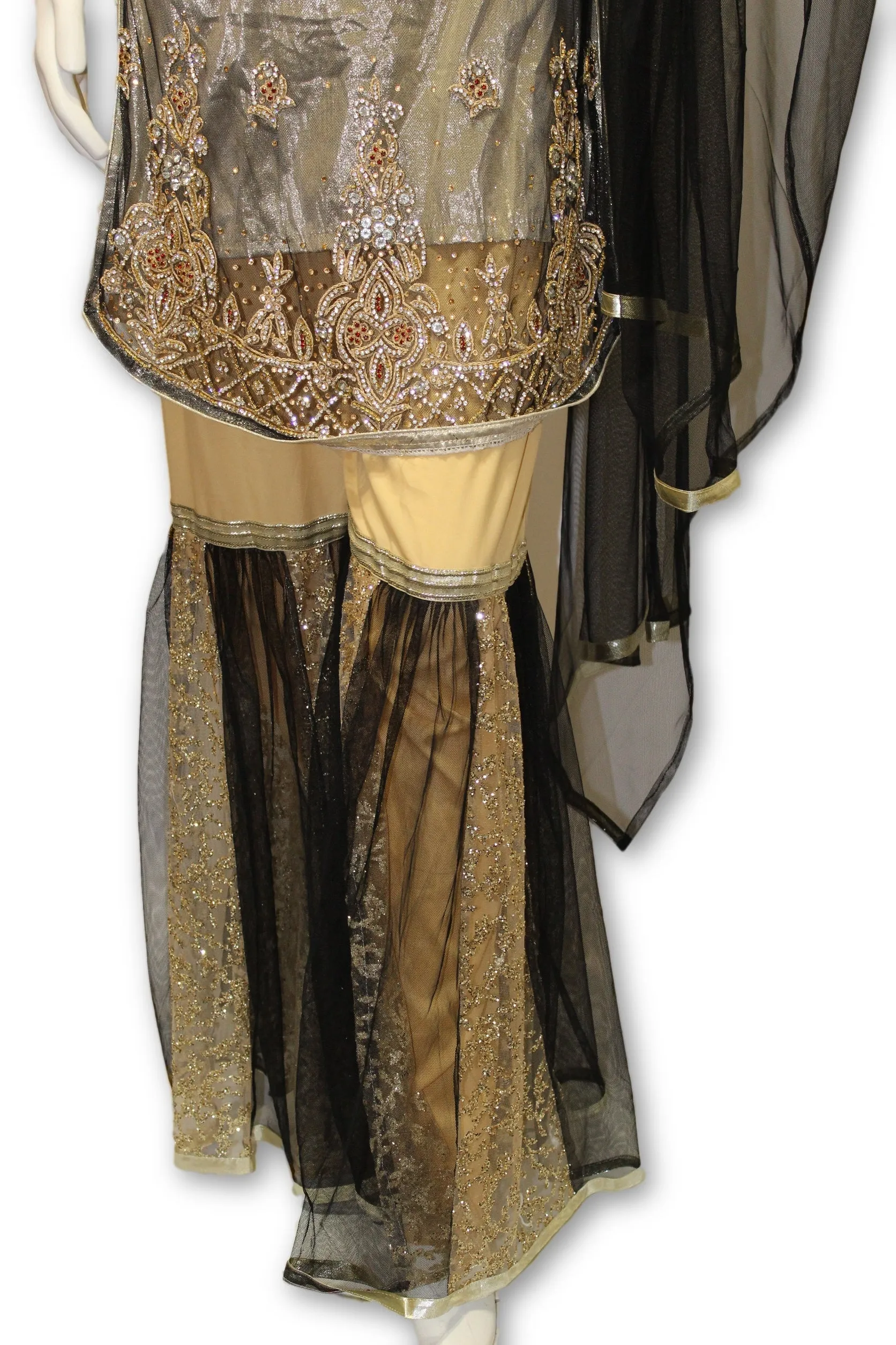 Fancy Net 3 Pcs Gharara Suit Party Wear Pakistani Indian Style