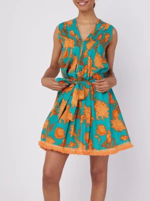 Felice Dress with Tie - Green/Orange FINAL SALE