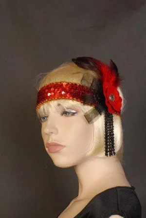Felt Flower Flapper Headband Deluxe Red