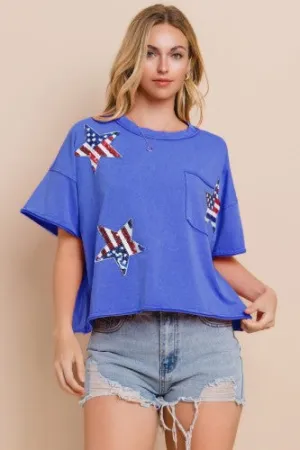Flag Star Sequin Patch Top