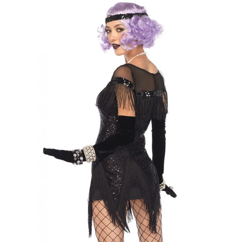 Flapper 1920s Dress Black Sequin Fringed Costume