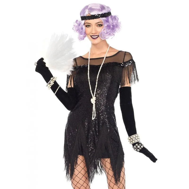Flapper 1920s Dress Black Sequin Fringed Costume