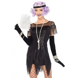 Flapper 1920s Dress Black Sequin Fringed Costume