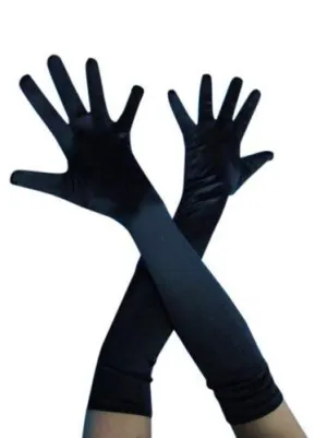 Flapper Long Black Satin Lycra Stretch Deluxe Gloves