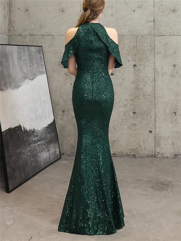 Flattering Off Shoulder Sequined Cap Sleeve Mermaid Dress for Formal Party