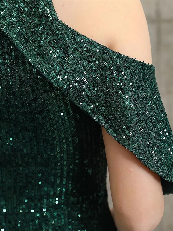 Flattering Off Shoulder Sequined Cap Sleeve Mermaid Dress for Formal Party