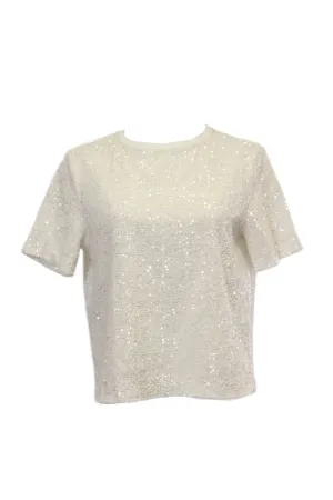 Flirtatious Snow White Sequin Short Sleeve Top