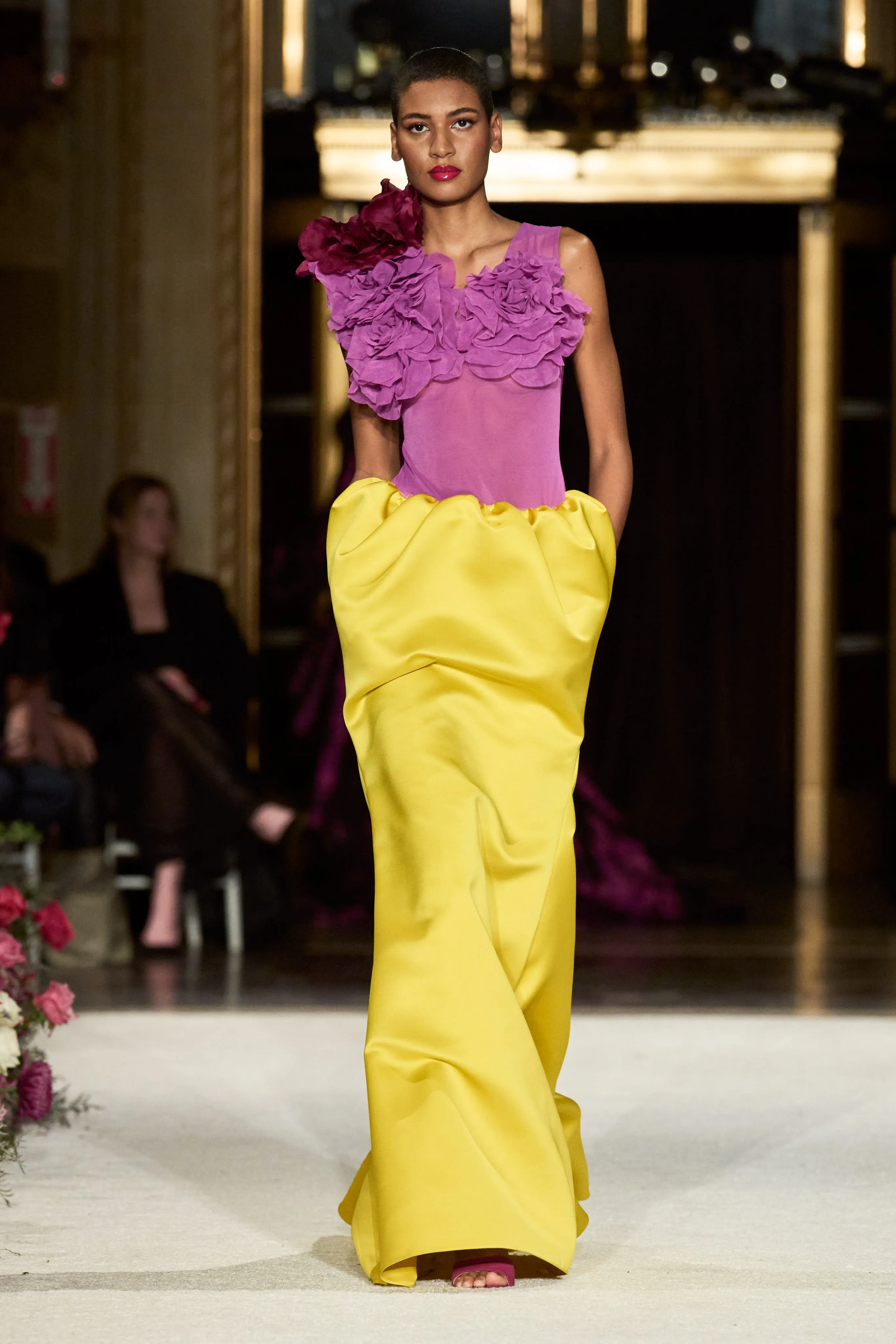 Floral Appliqué Drop Waist Gown